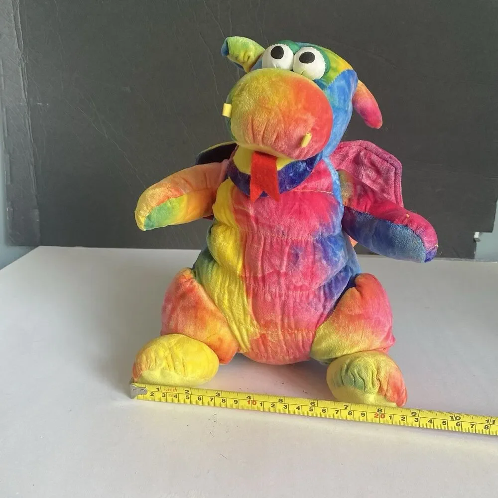Vtg CHOSUN Plush Tie Dye Dragon w/ Squeaker Squeeze Roar Video